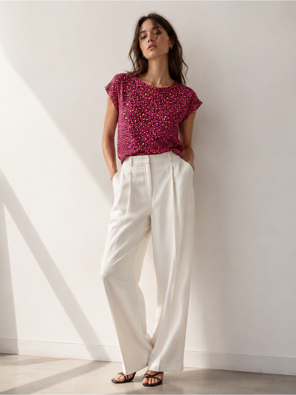 Pink yellow leopard print top